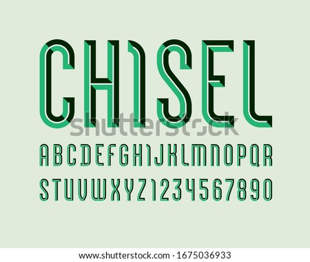 Alphabet from chiseled block, green font, beveled letters (A, B, C, D, E, F, G, H, I, J, K, L, M, N, O, P, Q, R, S, T, U, V, W, X, Y, Z) and numerals (0, 1, 2, 3, 4, 5, 6, 7, 8, 9), vector 10EPS Stock fotó © 