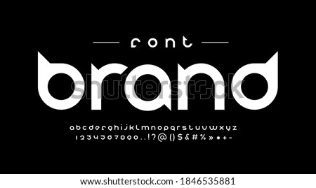 Digital black font, rounded modern alphabet, trendy letters from A to Z and numbers from 0 to 9, vector illustration 10EPS
