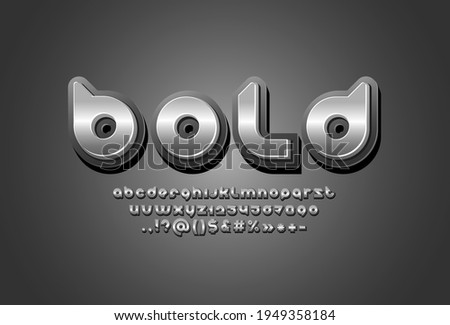 3D metal font, metallic rounded alphabet, letters A, B, C, D, E, F, G, H, I, J, K, L, M, N, O, P, Q, R, S, T, U, V, W, X, Y, Z and numbers 0, 1, 2, 3, 4, 5, 6, 7, 8, 9, vector illustration 10eps Stock fotó © 