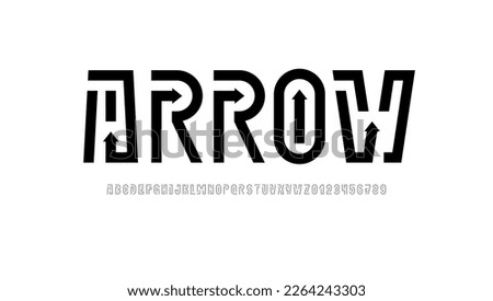 Digital font arrows alphabet from segment line, lines technology style letters and numbers, vector illustration 10EPS