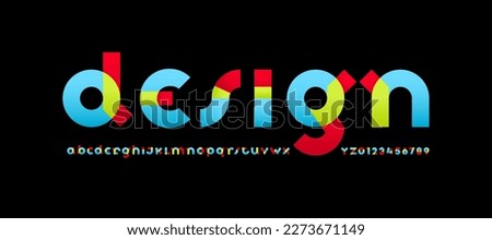 Multi - color font alphabet, bright trendy letters from A to Z and numbers from 0 to 9 with overlay effect, vector illustration 10EPS