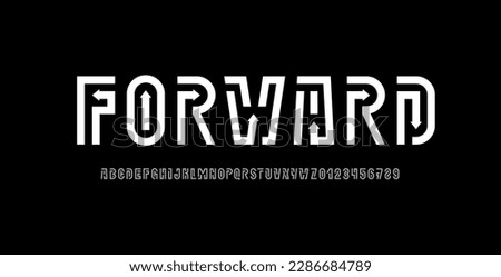 Digital font arrows white alphabet from segment line, lines technology style letters and numbers, vector illustration 10EPS