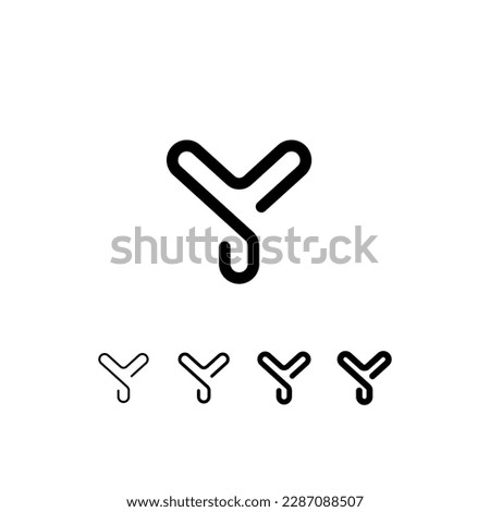 Digital technology font rounded alphabet, including set from five of different thicknesses trendy letter Y, modern minimal trendy vector illustration 10EPS