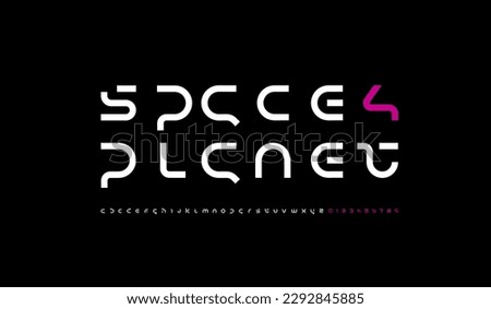 Technology science font, digital cyber alphabet made futurism style, Latin lowercase letters A, B, C, D, E, F, G, H, I, J, K, L, M, N, O, P, Q, R, S, T, U, V, W, X, Y, Z and Arab numerals 0, 1, 2, 3, 