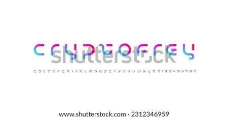 Technology science font, digital cyber alphabet made futurism style, bright Latin lowercase letters A, B, C, D, E, F, G, H, I, J, K, L, M, N, O, P, Q, R, S, T, U, V, W, X, Y, Z and Arab numerals 0, 1,