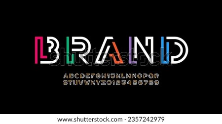 Digital trendy style alphabet, font from line, letters and numbers made in multi colored linear style, vector illustration 10EPS