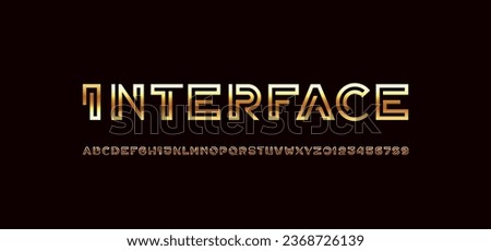 Digital style alphabet, font from segment bright metallic line in the golden style letters and numbers, vector illustration 10EPS