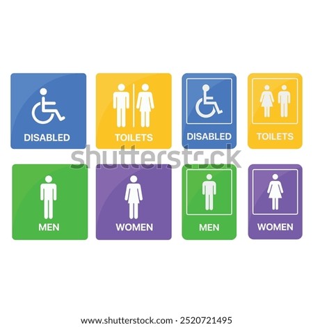 sign for people to access male, female and disabled toilets. icon logo location indicator in a room or building