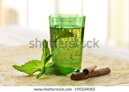 Moroccan tea with mint leaves and cinnamon