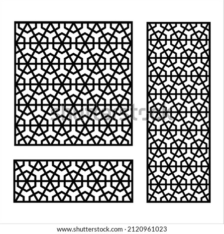 CNC router laser cutting patterns for MDF wood or metal grilles. Repetitive geometrical hexagon vector pattern for window grill or partition design.