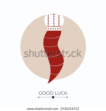 Cornicello fortune and success charm, talisman or amulet with good luck words. Horn, symbol of luck, fortune, wealth and prosperity. Vector illustration isolated on white background