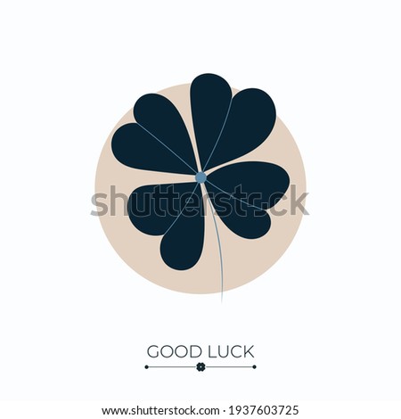 Clover fortune and success charm, talisman or amulet with good luck words. Four leaf shamrock, symbol of luck, fortune, wealth and prosperity. Vector illustration isolated on white background