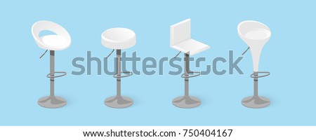 Set of white bar stools. Bar chair. High chair. Bar interior design. Vector illustration
