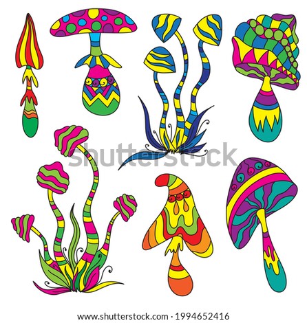 Set Of Fantasy Colorful Psychedelic Hallucinogenic Doddle Mushrooms Zen Art Creative Design Collection On White Background Vector Illustration Stock Fenykep 1994652416 Shutterstock Puzzlepix