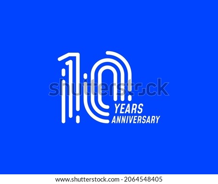 10 year anniversary logo design. Simple line number for celebration. Minimalist digital stripe