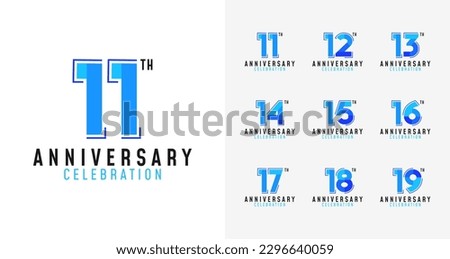 Set of anniversary logo with geometric shape. Birthday number for celebrate moment. Technology and digital concept celebration year vector template