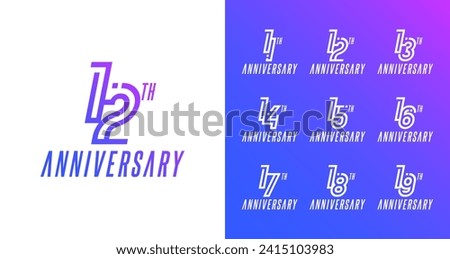 Set of anniversary logo. Number symbol with technology concept for birthday or ceremony event. Modern digital celebration template