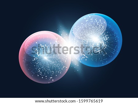 Two particles ready to collide.Particles collision Astrophysics concept. 