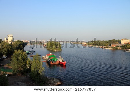 Samara, Russia - August 15, 2014: the Volga River. Boats floating on the river Volga in Samara, Russia-August 15th. Strangers run boats on the river Volga in Samara.