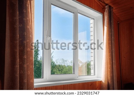 Similar – Image, Stock Photo Window with closed, green shutters in a red wall with plants in front of it