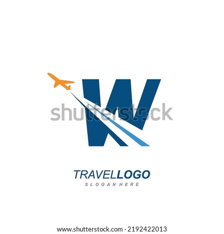 letter W with plane logo vector template. logo for travel label, tourism, journey posters, airways identity, and tech transportation