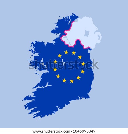 Hard border between Northern Ireland and territory of European union after Brexit. Vector illustration of territories, states and countries with their borders and frontiers.