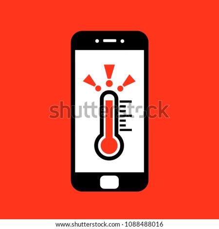 Smartphone overheating - smart phone has dangerous problem and trouble beacuse of heat and excessive warm temperature of device. Notification to cool mobile. Vector illustration.