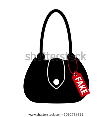 Fake and counterfeit luxurious handbag and bag. Replica and illegal imitation is sold by seller in the shop and store. Vector illustration