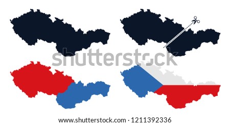 Czechoslovakia - former state is separated into Czech Republic / Czechia and Slovakia after breaup. Dissolution and secession of European country in Central Europe. Vector illustration ストックフォト © 