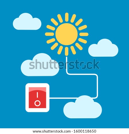 Wire is connecting sun and switch - electric device is turning on and off day and night. Vector illustration