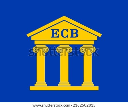 ECB and European Central Bank - classicist building with title on the gable wall. Central bank and financial institution in EU and European Union. Vector illustration.