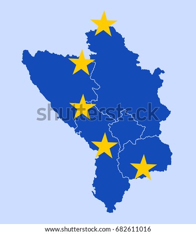 States of western Balkan as members of European Union. Bosnia, Serbia, Macedonia, Montenegro and Albania in the colors of EU as metaphor of accession, joining and membership 