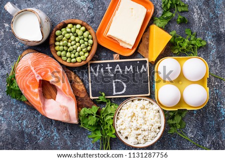 Healthy foods containing vitamin D. Top view Foto stock © 