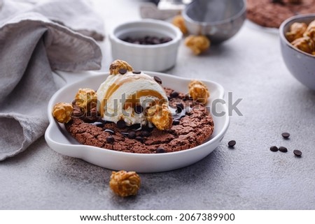 Image, Stock Photo Salted caramel chocolate cookies on ceramic plate