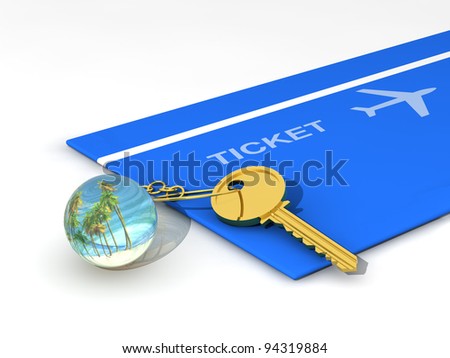 key-chain, key and travel ticket
