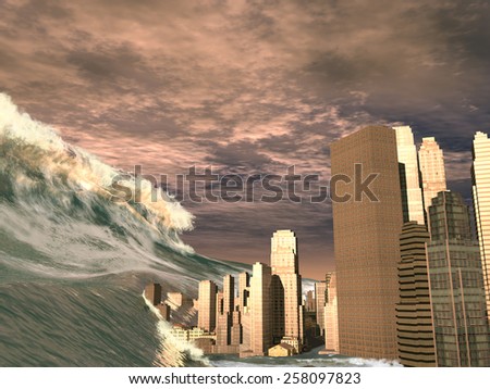 Huge tsunami sweeping city