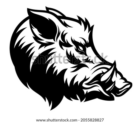 Vector illustration of black and white boar head side view.