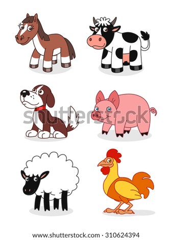 Cartoon Farm Animals On The White Background. Stock Vector Illustration