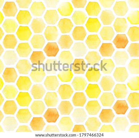 
watercolor drawing, honeycomb seamless pattern. cute abstract background with yellow honeycombs isolated on white background. design for wallpaper, fabric, wrapping paper