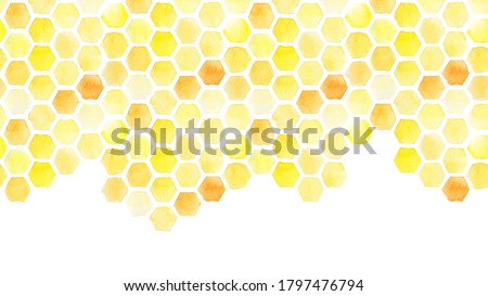 
seamless background, honeycomb border. yellow honeycomb watercolor hand drawing. isolated on white background. pattern for design, banner, place for an inscription. cute drawing farming, bee
