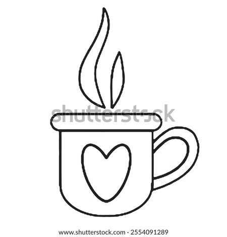 Vector drawing of a mug with a hot drink. Coloring book