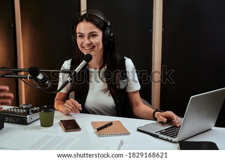 Similar – Image, Stock Photo Positive female radio host in studio