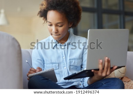 Similar – Image, Stock Photo Teenager girl with laptop in apartment