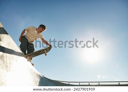 Similar – Image, Stock Photo Skateboard in full speed on ramp