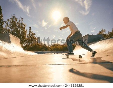 Similar – Image, Stock Photo Skateboard in full speed on ramp