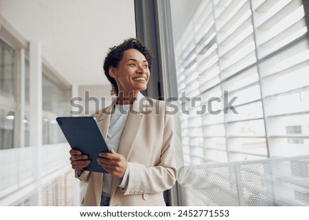 Similar – Image, Stock Photo Pretty female standing on balcony in autumn