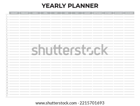 Yearly Planner, Horizontal Wall calendar design