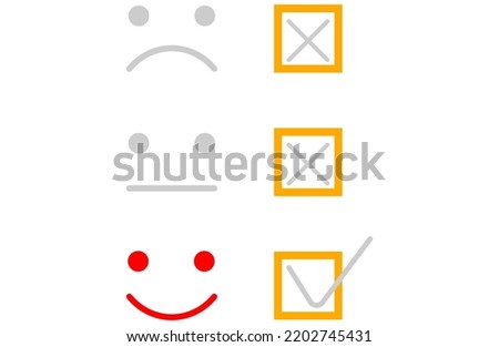 three vertical faces with different emotions and three yellow vertical checkboxes on the right