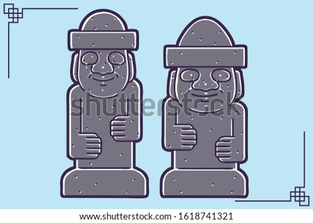 Vector illustrations set of Dol hareubang. Dol hareubang is stone statue of Jeju Island and a representative landmark of Jeju Island.