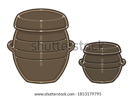 Two kind(Jar and pot) of Onggi. Onggi is Korean earthenware, which is extensively used as tableware, as well as storage containers in Korea. Vector illustrations set.
